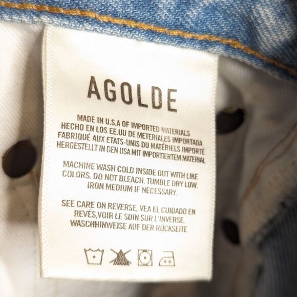 Agolde Riley Light Blue High Rise Distressed Straight Cropped Jeans - Picture 8 of 10